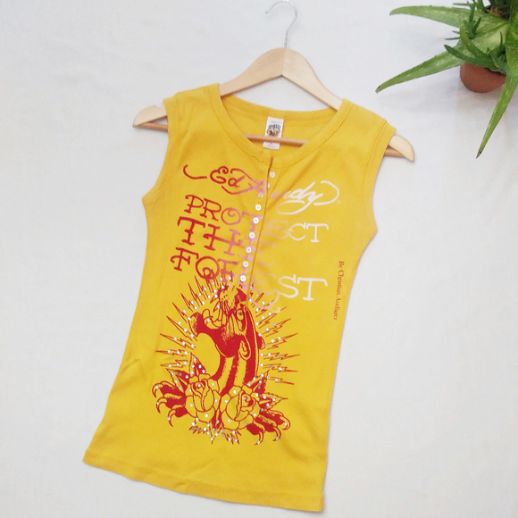Ed Hardy Tops - ED HARDY || Jewel Embellished Button Up Tank Top